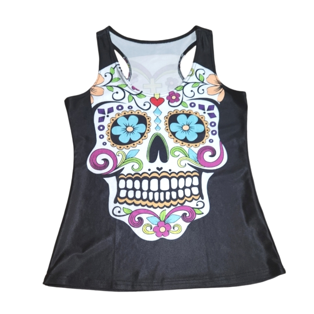 Sexy Women's Day of the Dead Sugar Skull Halloween Costume Tank - Medium